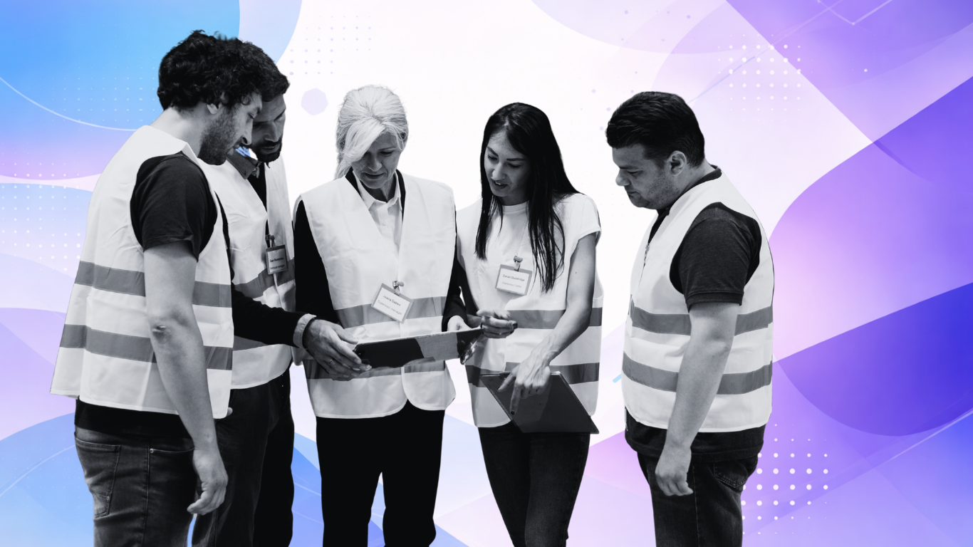 Illustration of a team in a warehouse